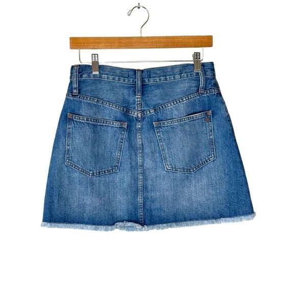 Madewell‎ Rigid Denim Raw Hem Distressed Blue Denim Mini Skirt Size 27 Y2K - Picture 2 of 5